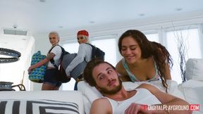 Romantic Indoor Threesome with Blonde Ignites Wild Passion