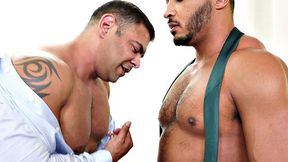 Mesmerized Ebony hunk fucks coworker on coffee break
