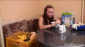 Tiny Miley Masturbate with Toys and Breakfast orgasm