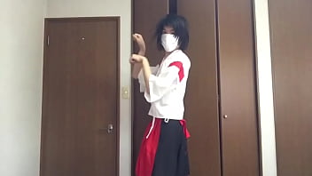 japanese trap masturbation(cosplay miko)