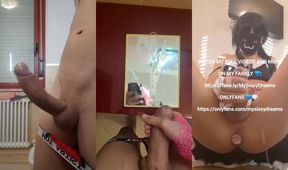 Slutty sissy paints the mirror with her huge load of cum