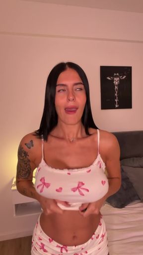 Latina with natural big boobs shows off her curves in a sultry