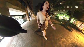 Kelly goes for a walk downtown in a tight slutty dress