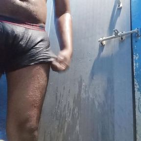 Huge big black cock wasing in water