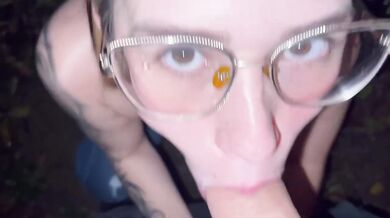 My girlfriend deepthroats me in a car parked on the highway raw cum shot