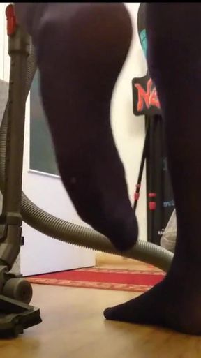 Erotic Vacuuming in Blue Fine Pantyhose