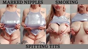 LARGE NIPPLES + SPIT ON TITS + SMOKING