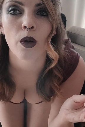 Smoking in Sexy Black Lingerie with Suspenders