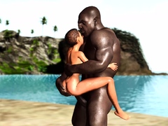 Big black man bangs a horny ebony on the savage island