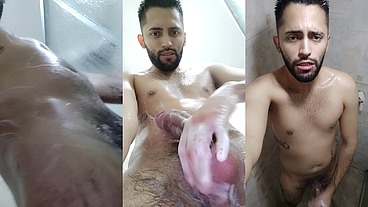 Wet soapy verbal jerking off in the shower