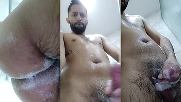 Wet soapy verbal jerking off in the shower