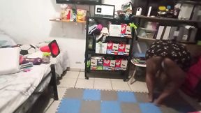 Fat mother-in-law performs cleaning in the room part 1