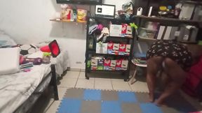Fat mother-in-law performs cleaning in the room part 1