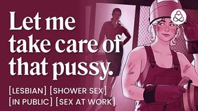 Lesbian welder catches you rubbing your pussy at work in public and during