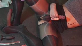 Mini Cumshot in Full Body Layered Nylon Pantyhose with Tight Metal Ring Encased Balls