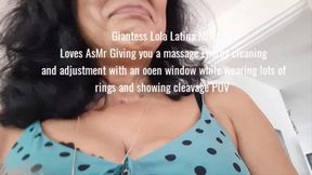 Giantess Lola Latina Milf Loves AsMr Giving you a massage Energy cleaning and adjustment with an ooen window while wearing lots of rings and showing cleavage POV