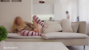 Stepdaughter's Exhibitionist Moment on the Couch Leads to Intimate Fingering and Pleasure