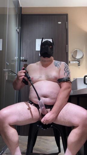 Dark Barker Dildo Pump and Cum