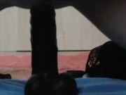 Zicken pPussy rides big black Dildo until squirt