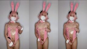 femboy astolfo in pink bunny suit wets herself