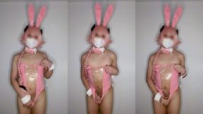femboy astolfo in pink bunny suit wets herself