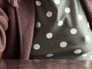 Teasing people with my nipples in a sheer blouse in a restaurant having dinner