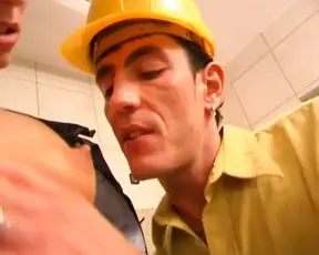 A small titted lady from Germany getting her pussy checked by her plumber