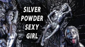 Nude shiny silver Powder Painting Body Transformation girl