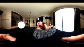 Amateur wife gives sensual blowjob in VR with feet in the air