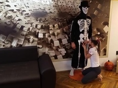 Halloween party turns into wild sex session for lusty teen