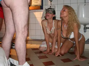 Cheating wife sucks big cock in public cinema toilet