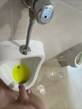 Dared to Piss Fully Naked in Public Toilets Urinal