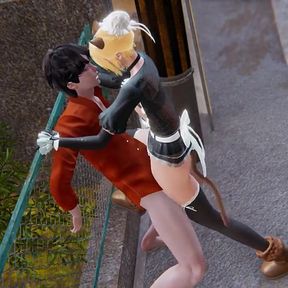 Yaoi - Sexy Cat Maid Femboy Is Fucked in Public