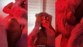 red fluffy devil with a big uncut cock fills the mirror with cum