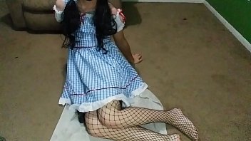 Sissy in cosplay rides dildo