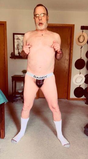 Daddy strips - stroking - cums