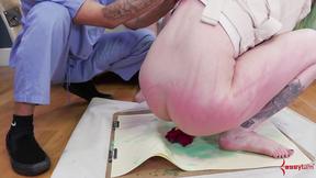 ”Mouth fuck BDSM sub hottie painting with her ass”