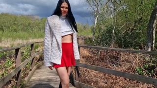 Risky public nudity with no panties on and peeing