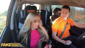 Busty tattooed slut seduces a driving teacher right in the car