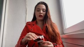 smoking in red leather