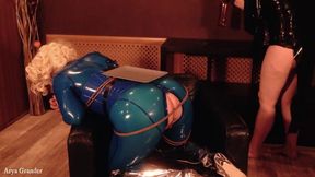 Natural Temptress in Latex Rubber Gagged Bondage - Kinky Lesbian MILF Fetish Scene