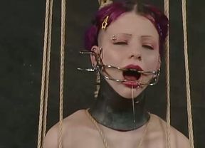 Suspended bitch gets tortured and fucked with a dildo in BDSM clip