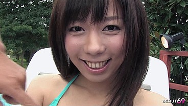 Tiny Japanese Girl with small Tits seduce to First Time Uncensored JAV Creampie Fuck by older Guy