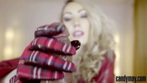 Candy May - Jerks off BBC with leather gloves