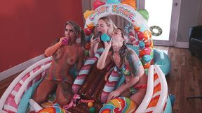 candy loving sluts play with their gaping assholes and pussies