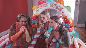 candy loving sluts play with their gaping assholes and pussies