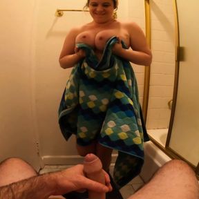 Stepbrother caught masturbating in the bathroom fucks his stepsister