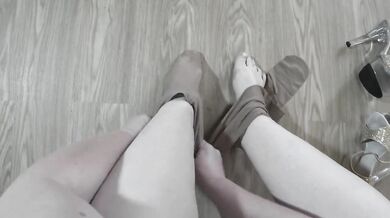 POV Mom puts on nylon tights and heels before her date