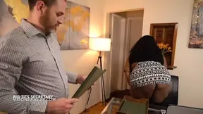 Bustyblack secretary back scuttled over her desk by the bosses white cock