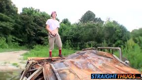 Twink Sean gets horny and wanks long cock outdoors